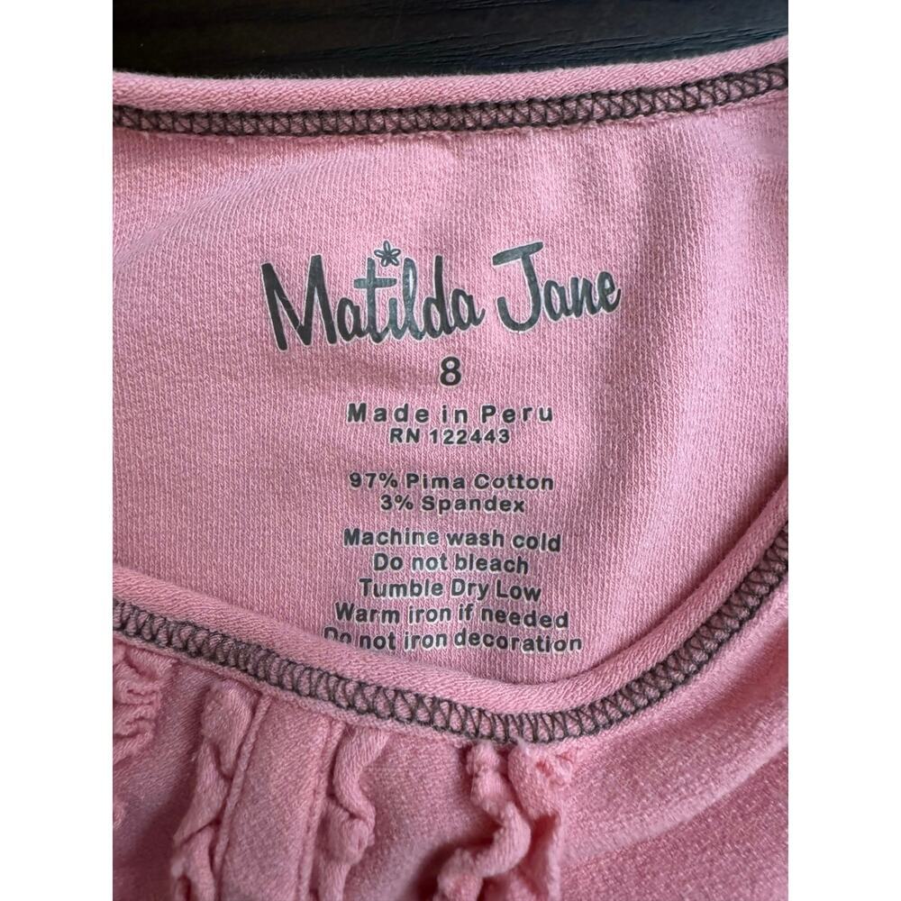 Matilda Jane Bow Trim Ruffle Dress Pink Girl's Size 8 - Picture 6 of 6